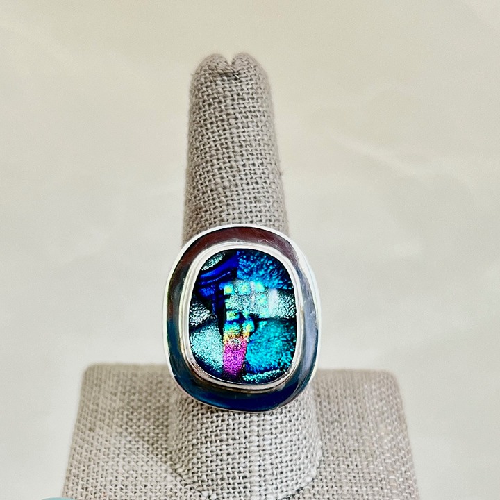 Sterling Silver Dichroic Glass Statement Ring SR-4355