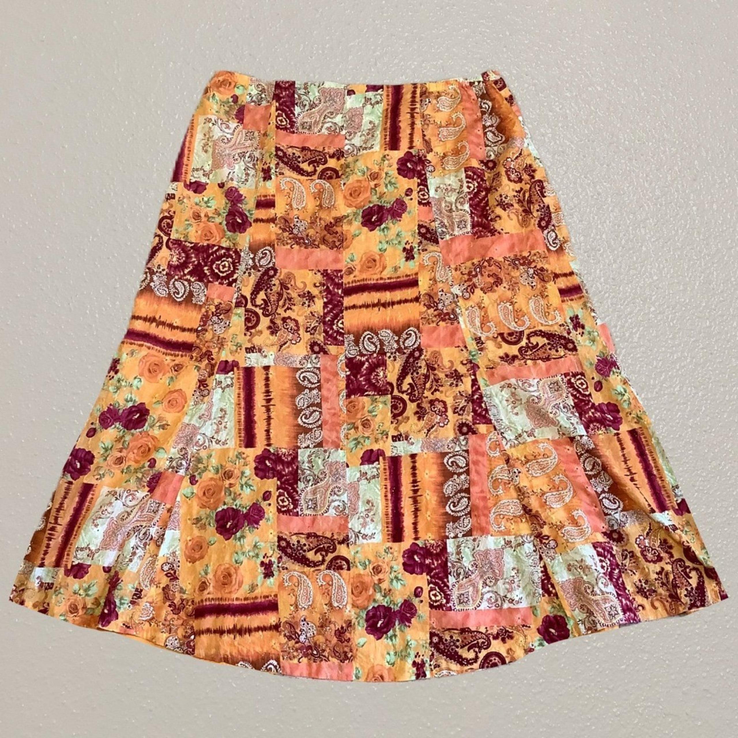 CJ Banks Vintage Y2K Orange Fairycore Cottagecore Fairy Patchwork Maxi Skirt 16W
