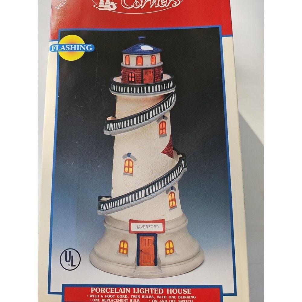 Lemax New Point Light House #95372 Retired 1999 Flashing Rare Open Box