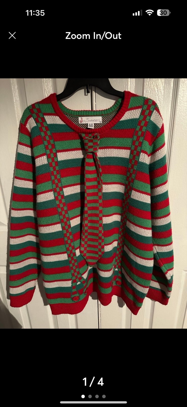 Jolly Sweaters Tie and Christmas Suspenders Ugly Christmas Sweater XLarge