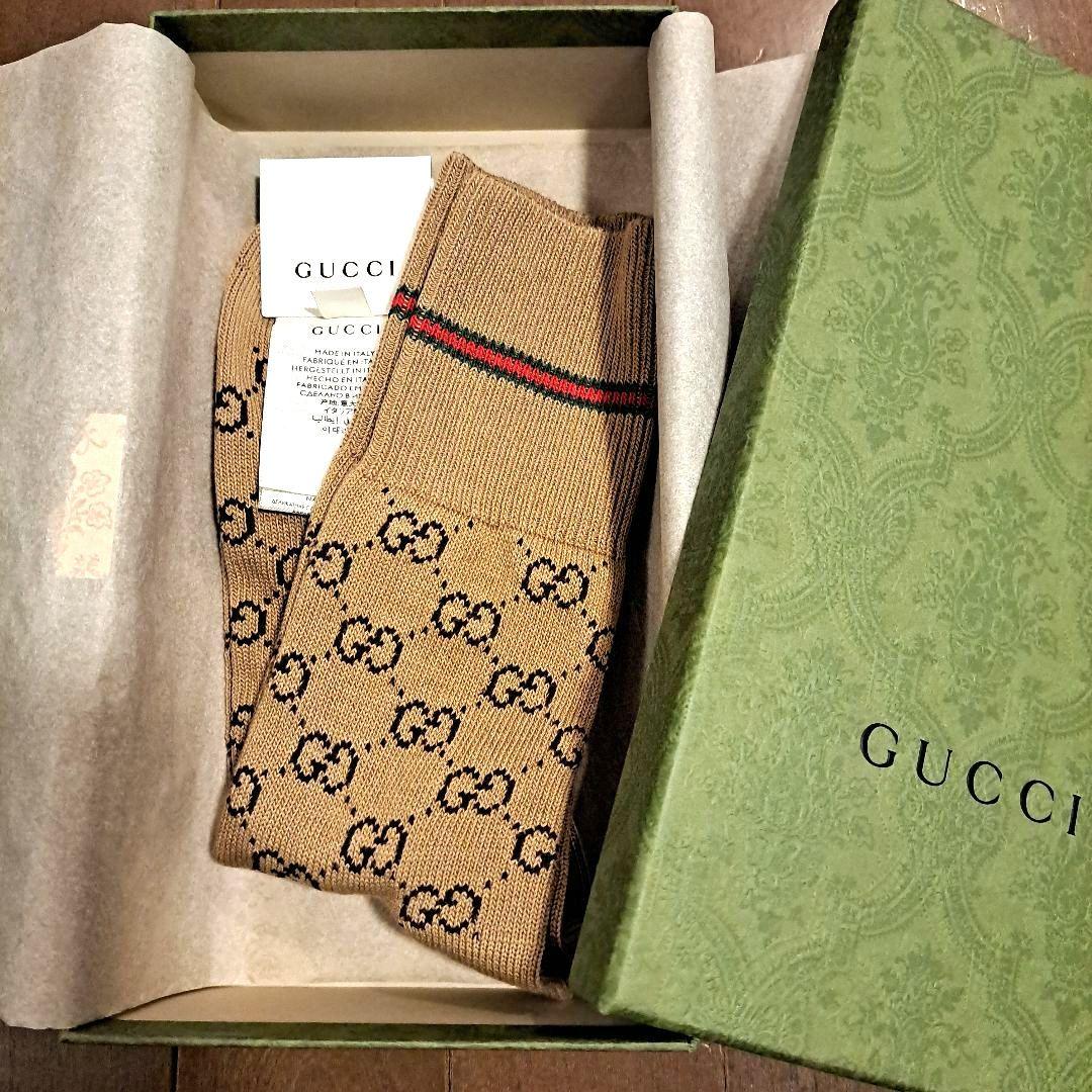GUCCI GG Logo Beige Socks Size L