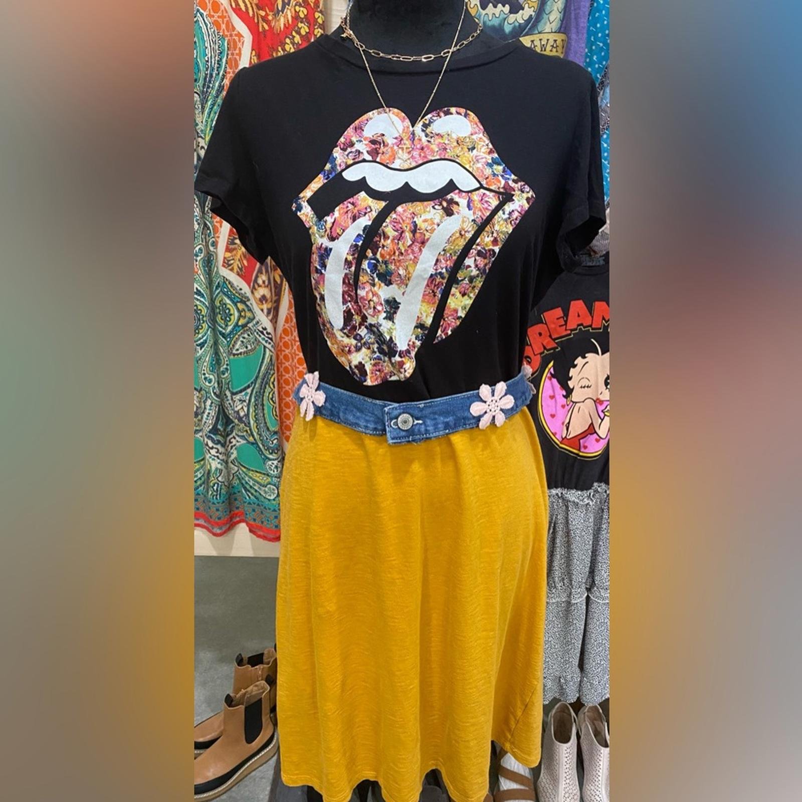 Upcycled two tone Rolling Stones graphic dress, by Susie.
