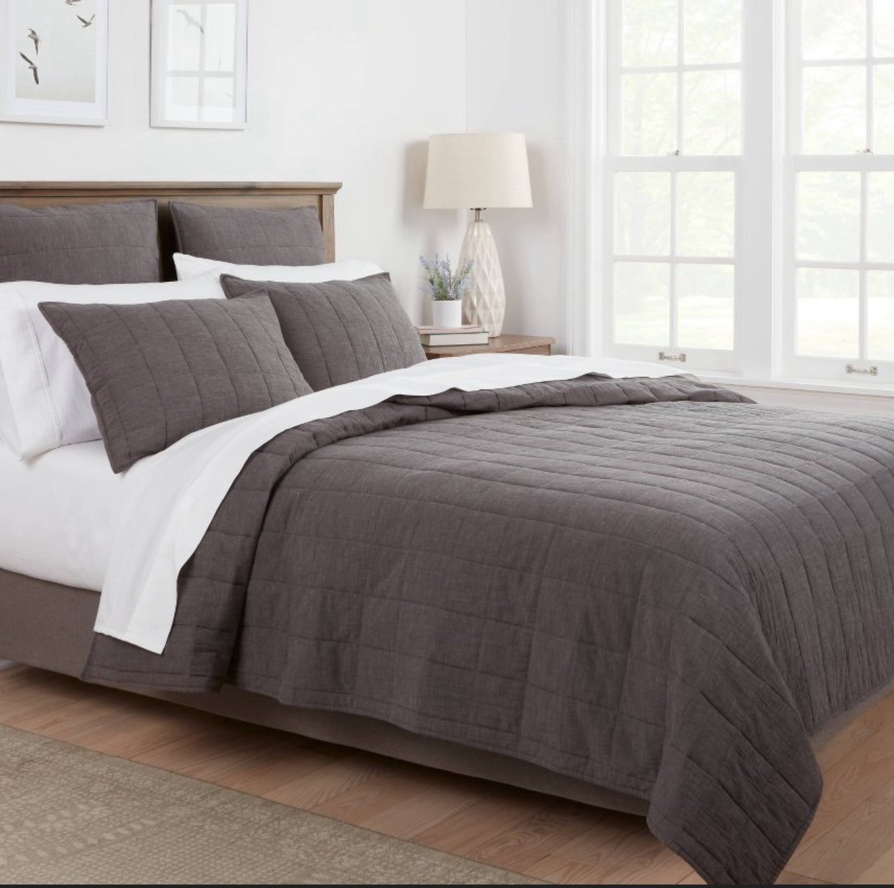 King Space Dyed Cotton Linen Quilt Dark Gray - Threshold™