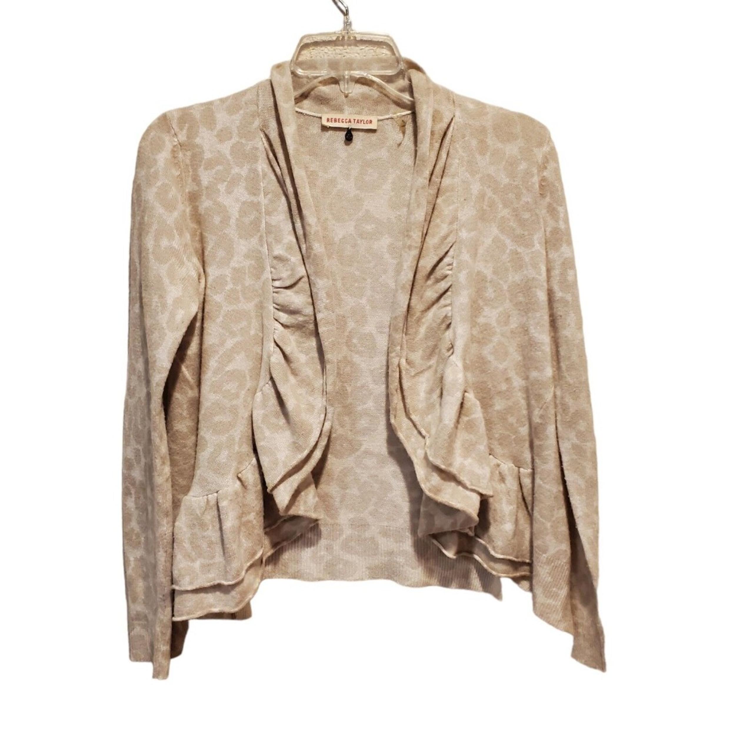 Rebecca Taylor Womens Size X-Small Wool Blend Ruffle Cardigan Sweater In Beige