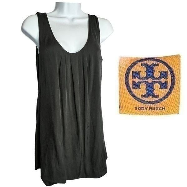Tory Burch Top Women's 8 Black Silk Satin Sleeveless Redo Top