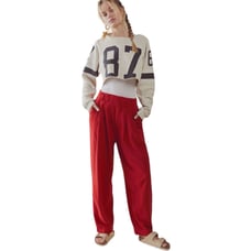 Free People Calla Red Pleated Linen Blend Trousers Size 12 NWT
