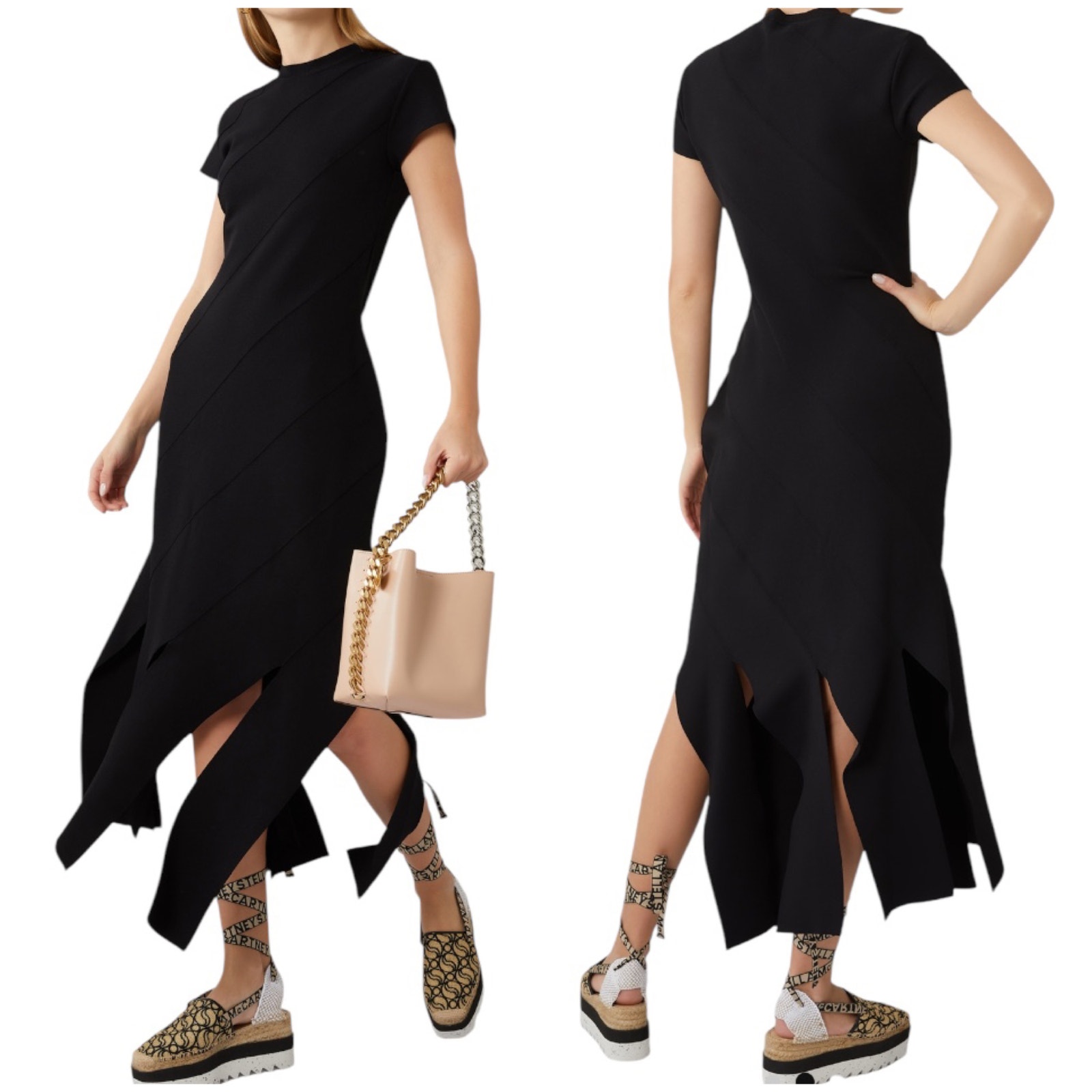 STELLA MCCARTNEY NWT Compact Knit Stripes Midi Dress Black Size 38 US 8 Flutter