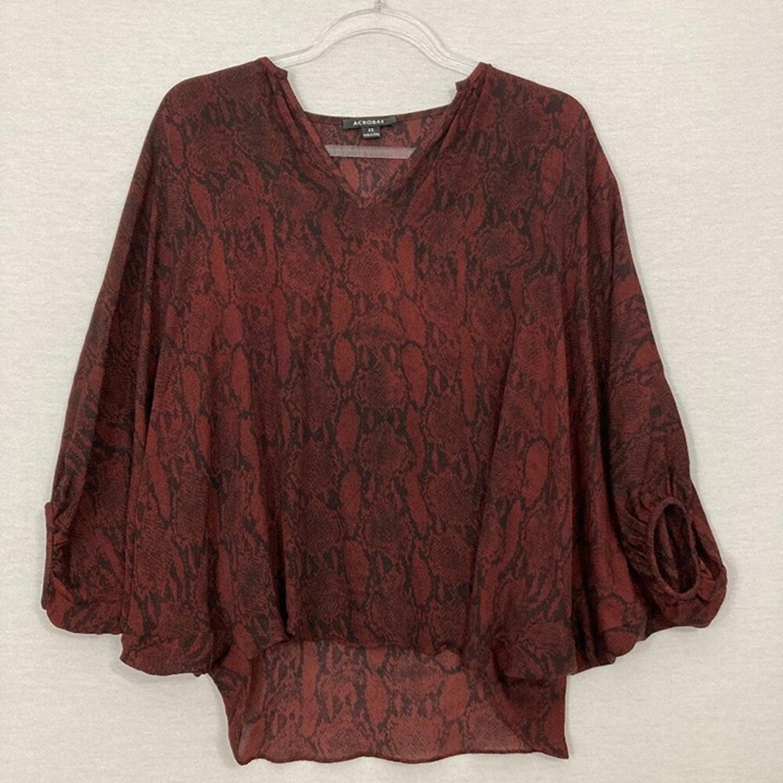 Acrobat V Neck Animal Print Dolman Sleeve 100% Silk Top XS