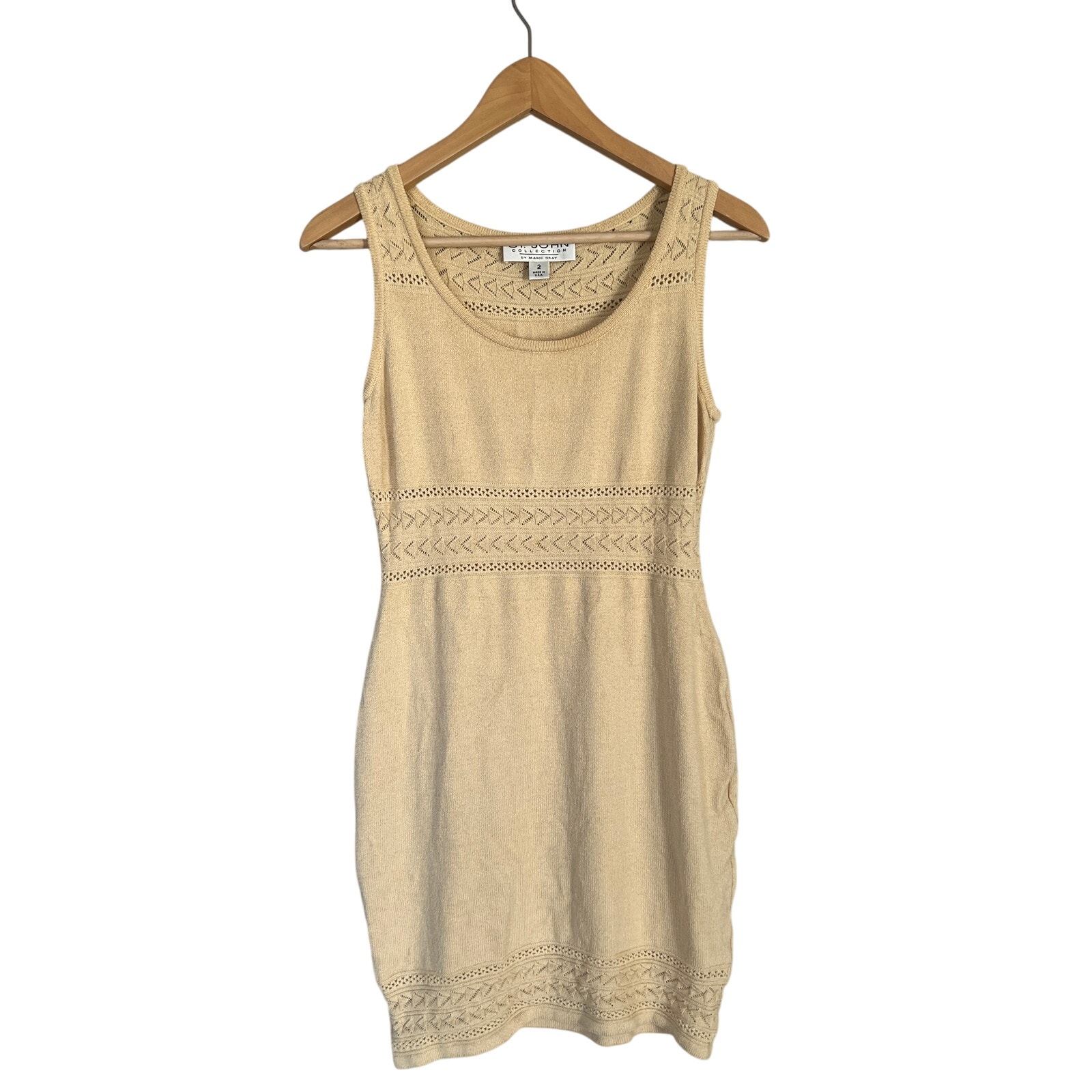 St. John Collection Beige Santana Knit Pencil Dress Scoop Neck Women's Size 2