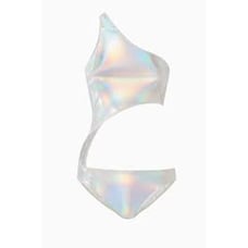 NEW Norma Kamali Shane Swimsuit Bodysuit Women's XS Silver Hologram Monokini