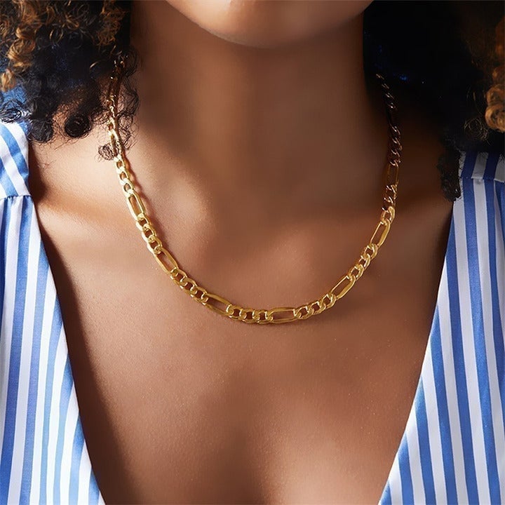 22 Womens 18K Gold Chain Link Necklace 22in Figaro Ladies Jewelry 18 Karat NEW