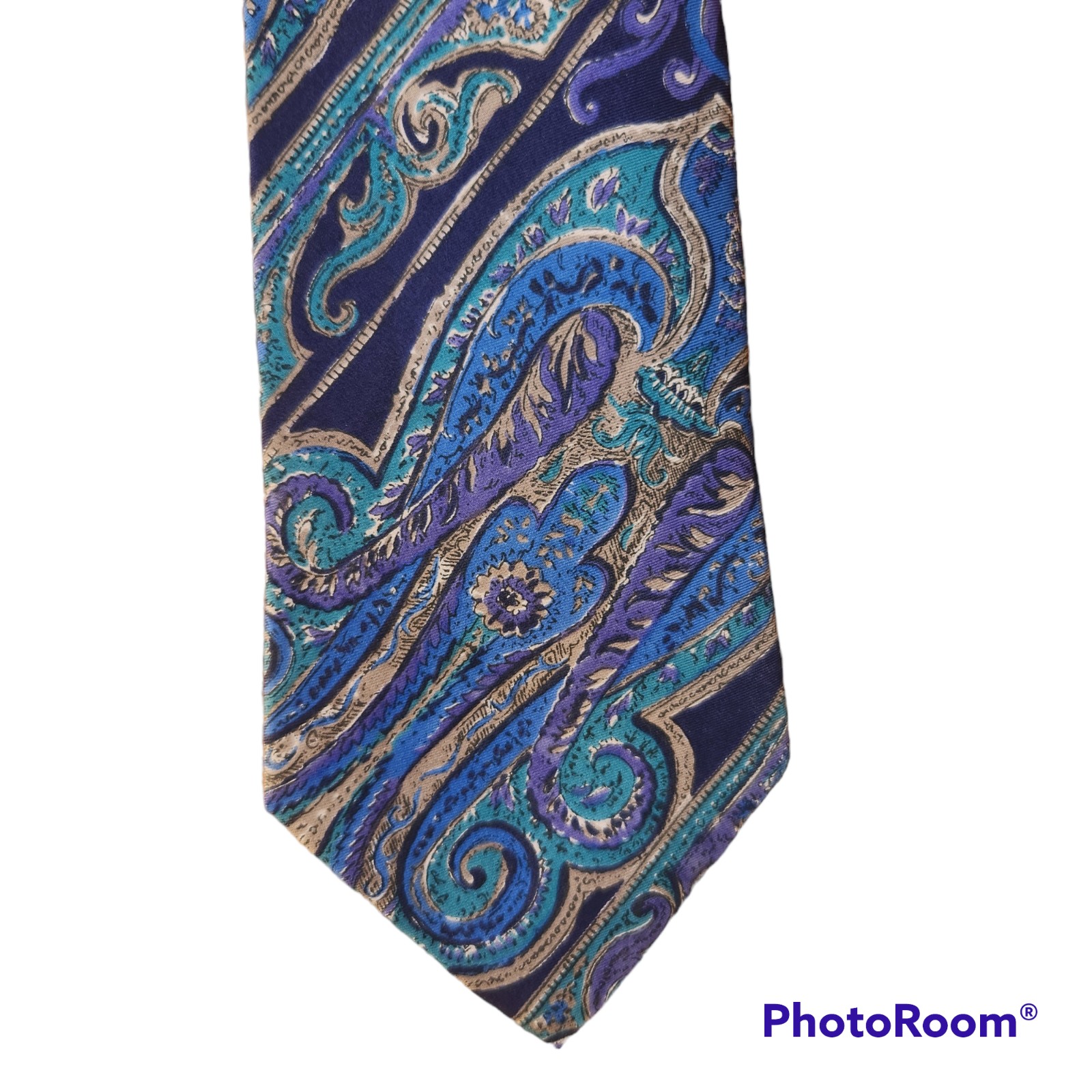 Surrey All Silk Purple Turquoise & Gold Paisley-Like Print Tie Surrey All Silk Purple Turquoise & Gold Paisley-Like Print Tie