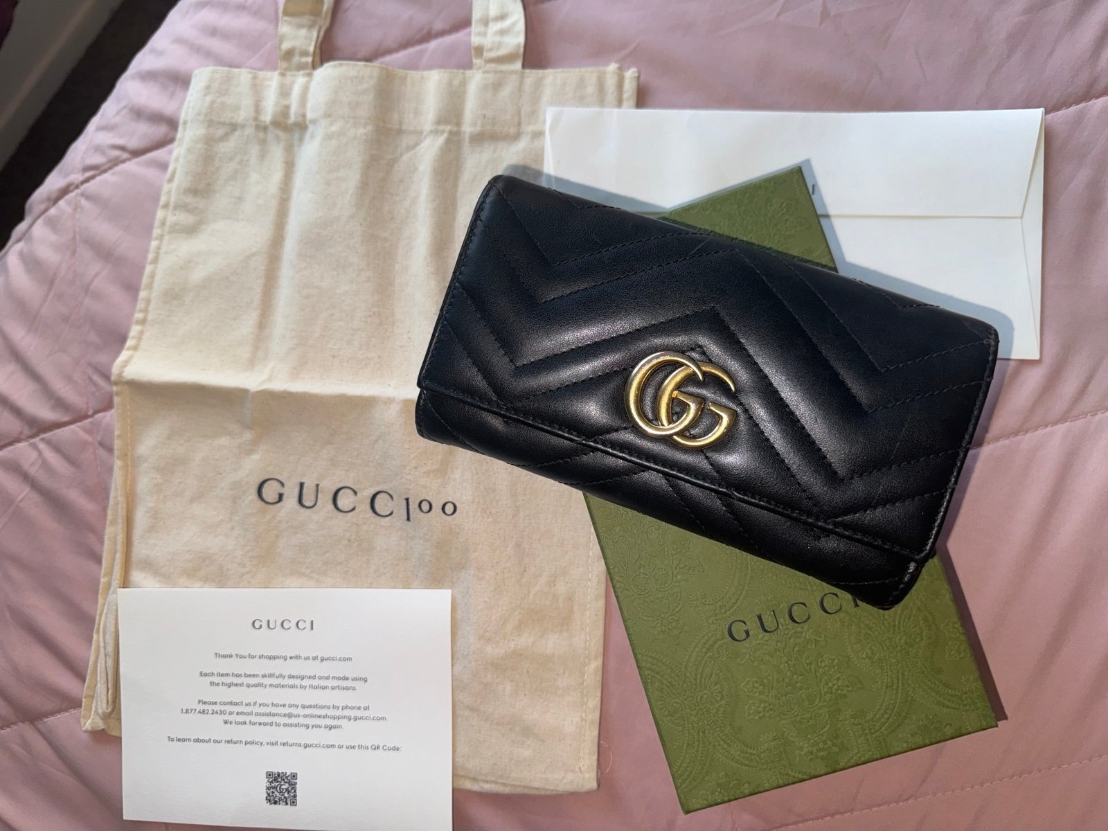 Gucci Black GG Marmont Continental Wallet