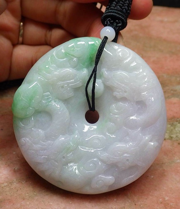 Certified Myanmar Burma Natural A Jade jadeite 9 Dragon Spit Bead Circle Pendant