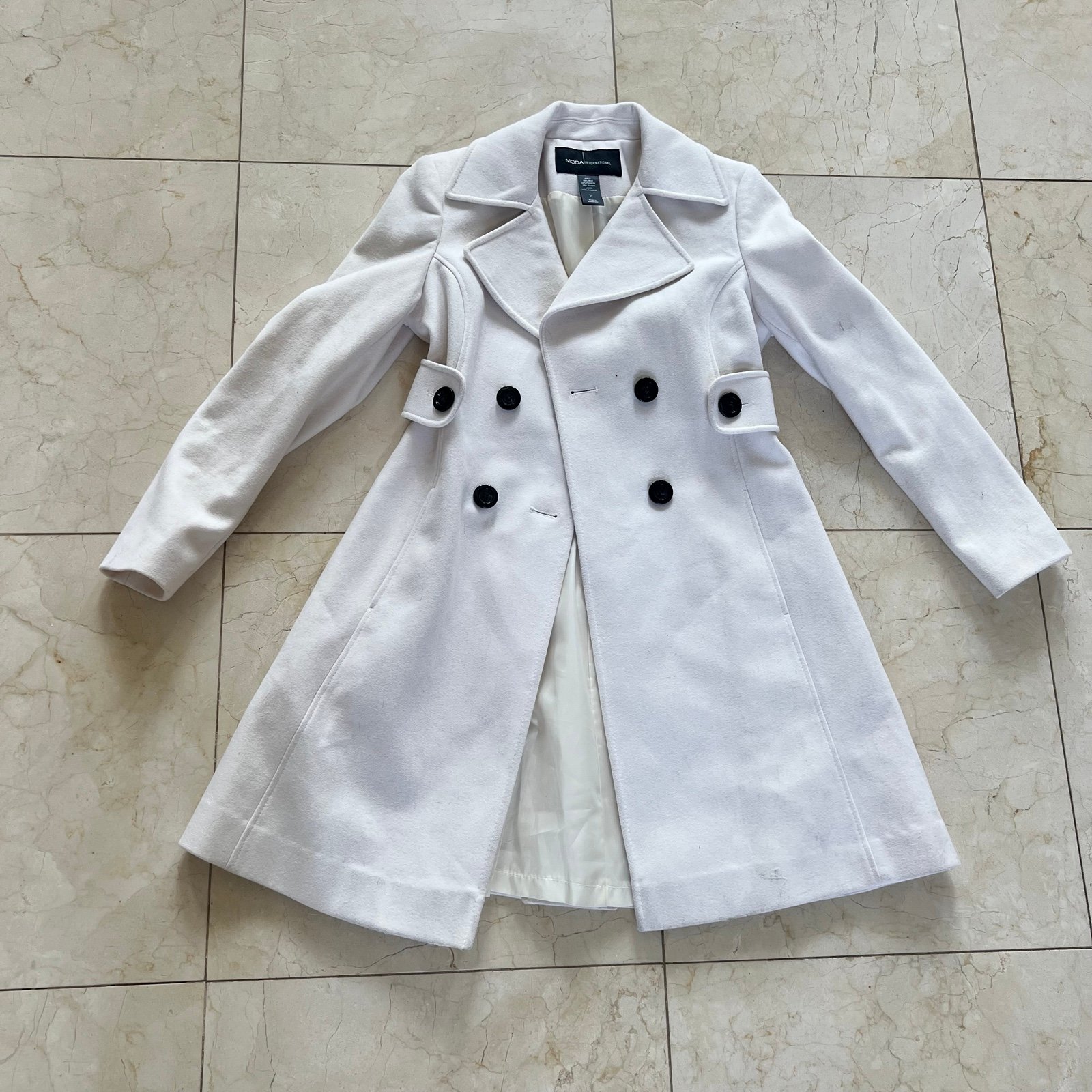 MODA International Sz 4 White Button Down Wool Coat