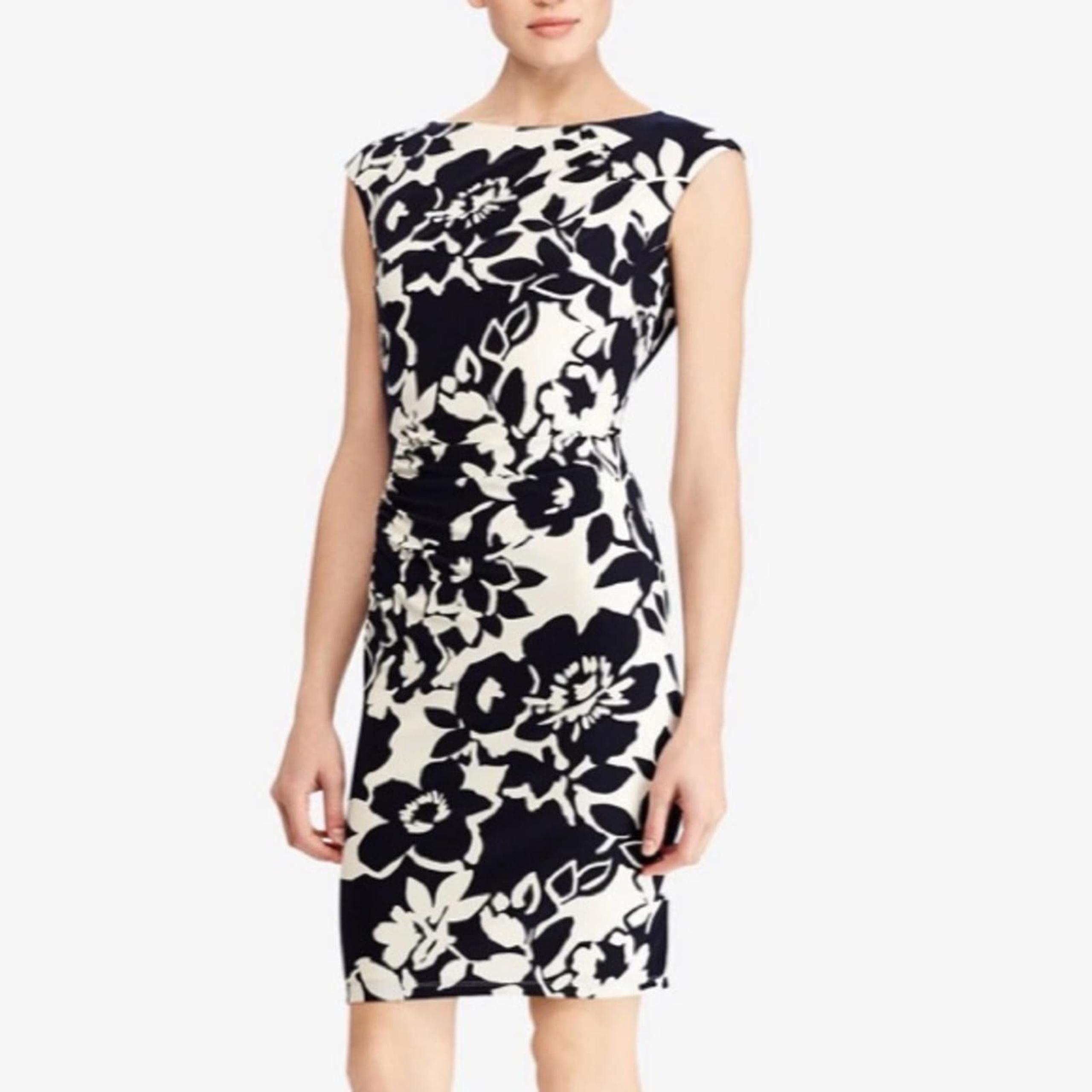NWOT American Living Dress Women’s Black & White Floral Sheath Midi Dress Size 6