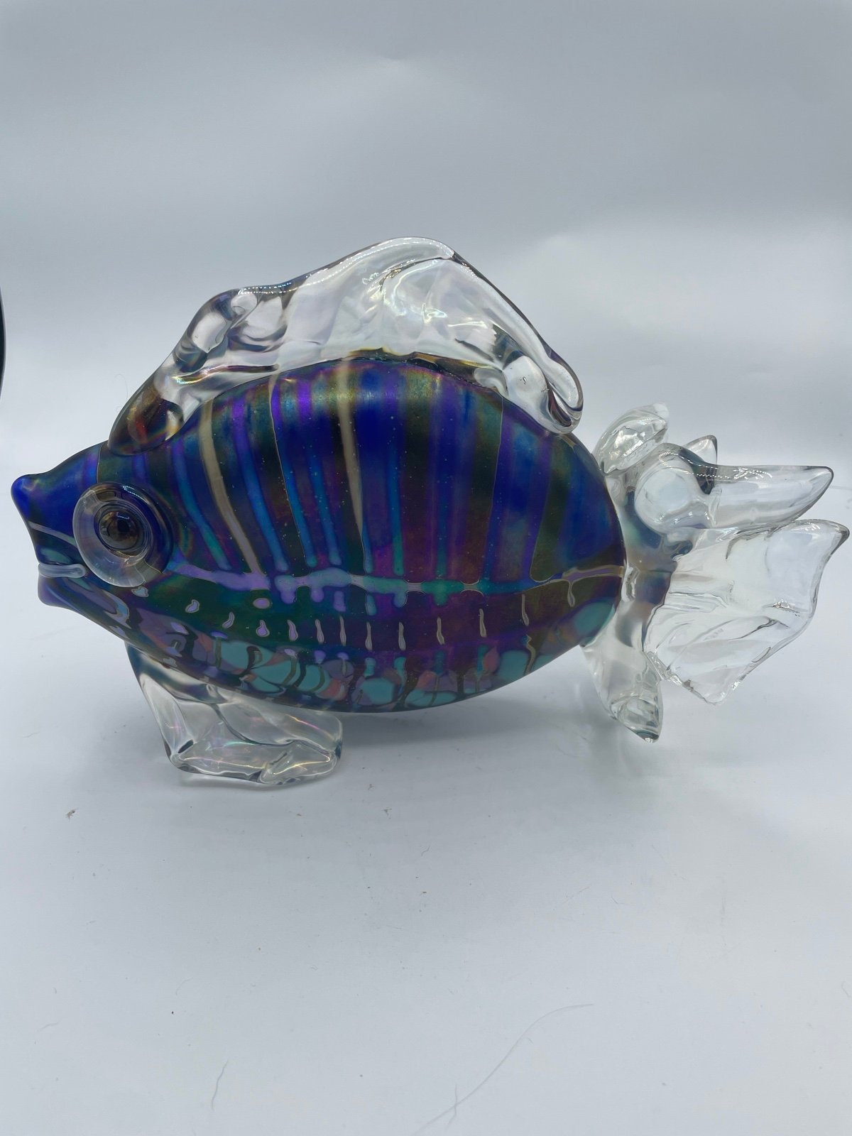 David Tate iridescent blown glass fish sculpture
