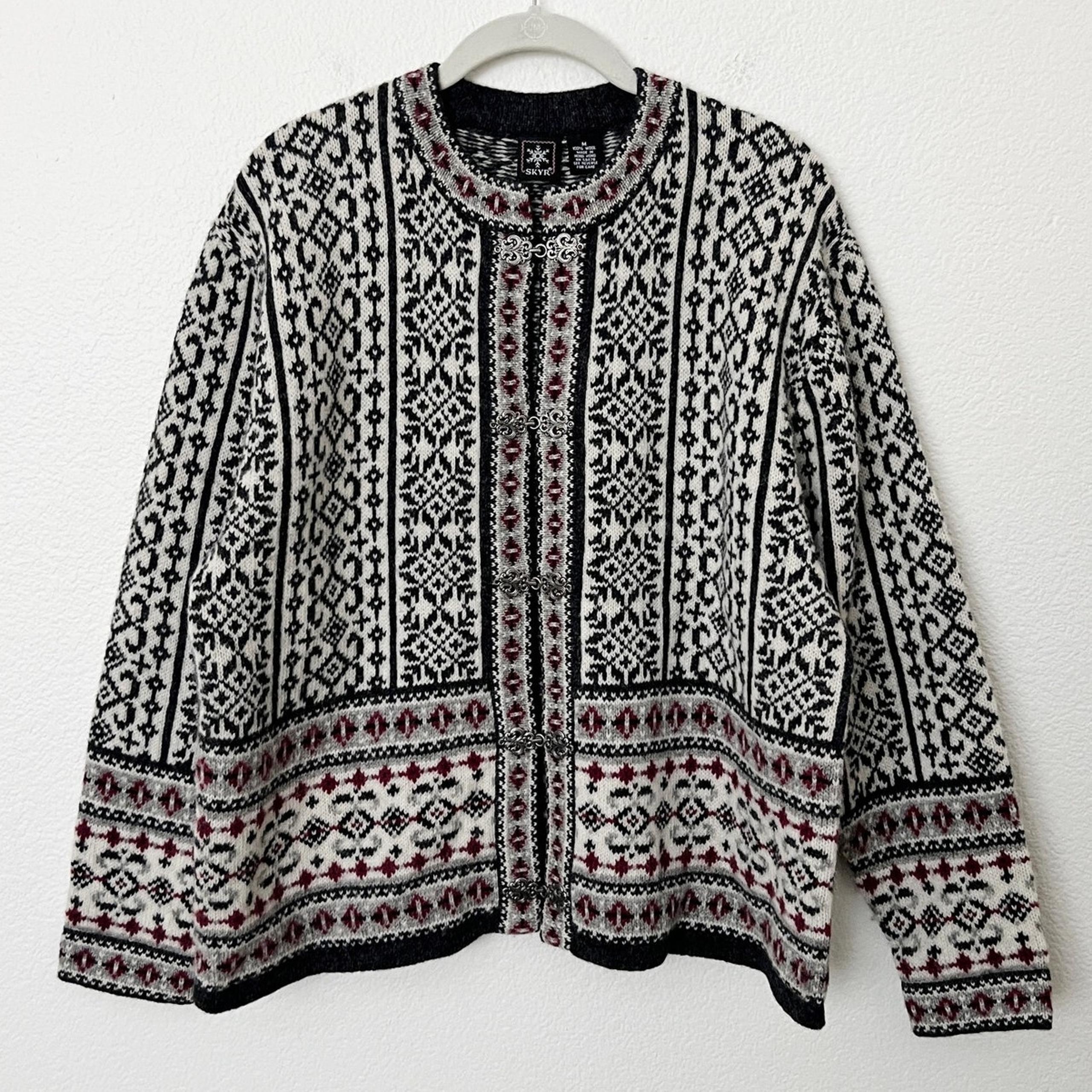 Vintage Skyr Norway Size Medium M 100% Wool Fair Isle Nordic Cardigan Sweater