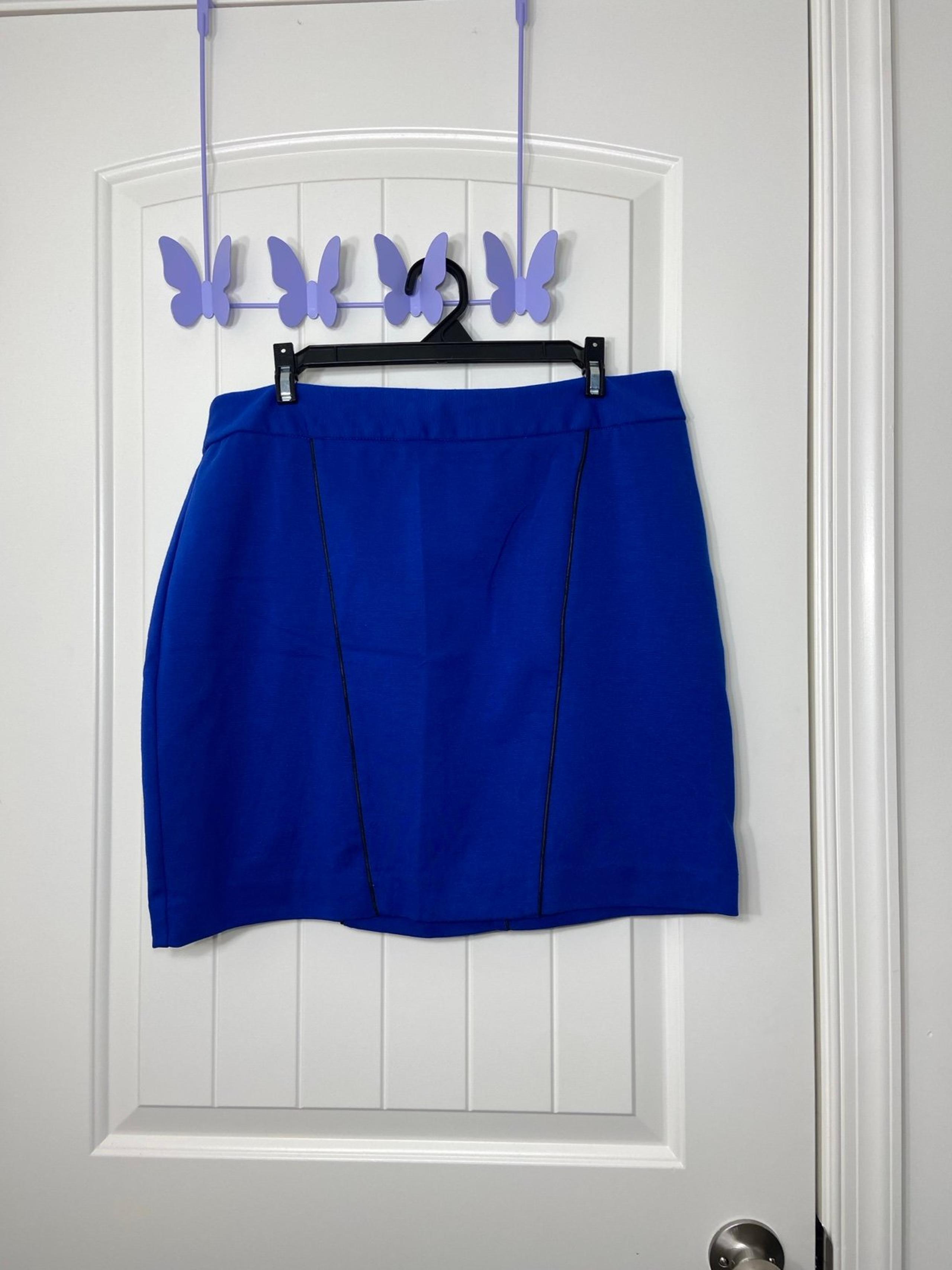 NWOT Alfani women’s electric blue faux leather line zip stretch miniskirt 16P