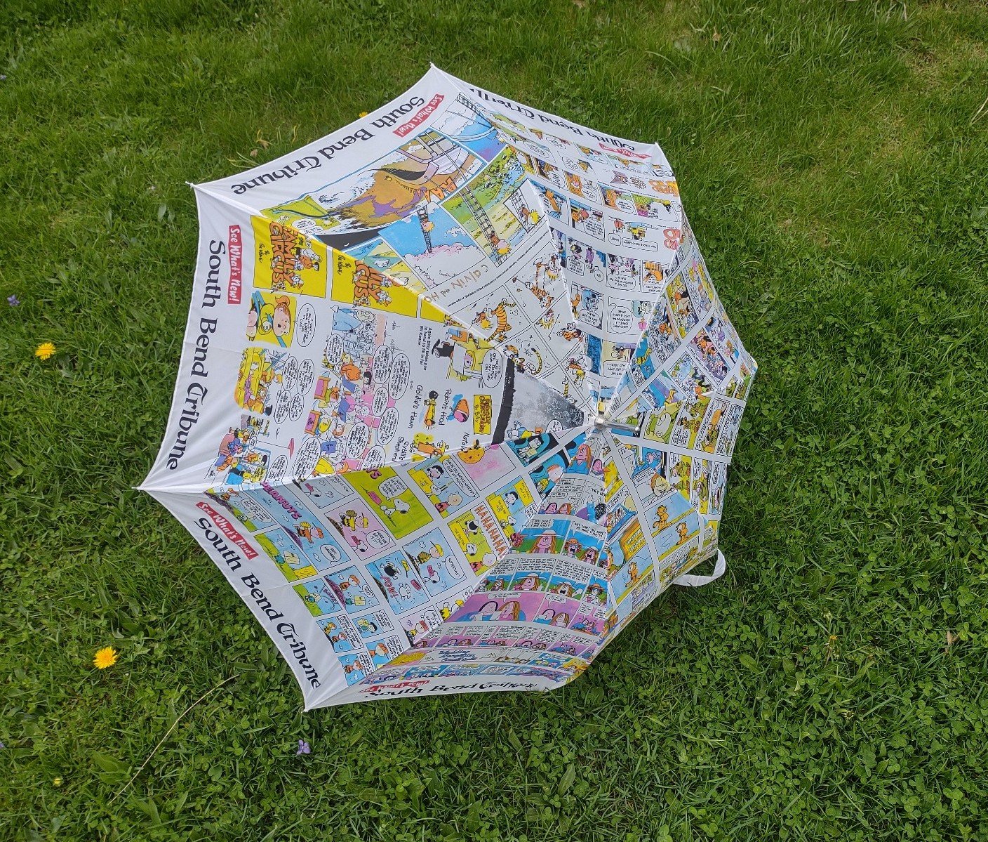 Vintage Newspaper Umbrella Sunday Morning Cartoon Comic Strip Print Wood Handle