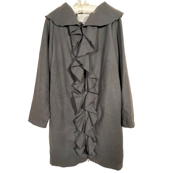 NWT Rachael by Rachael Roy Women's Grey Ruffle Coat size Large