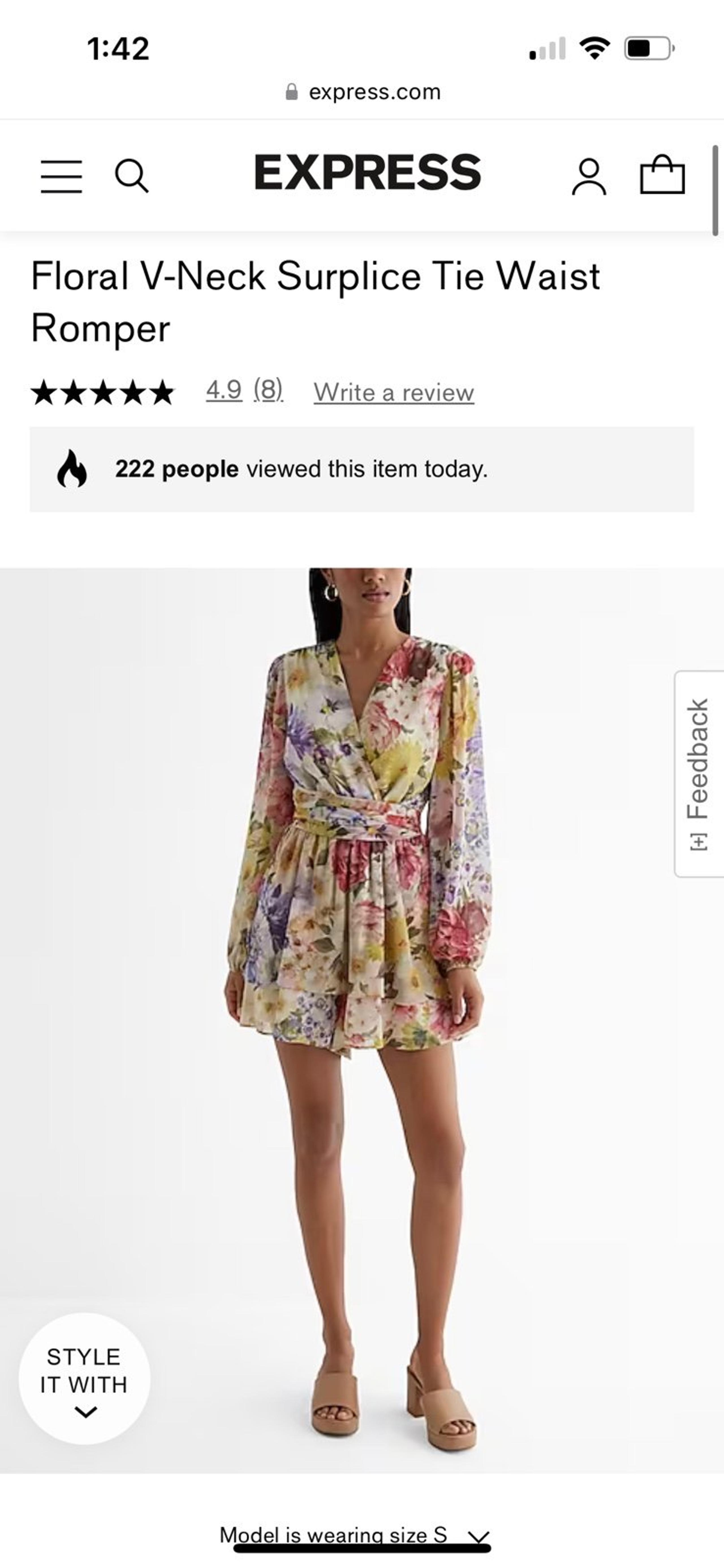 Express Floral V-Neck Surplice Tie Waist Romper xs
