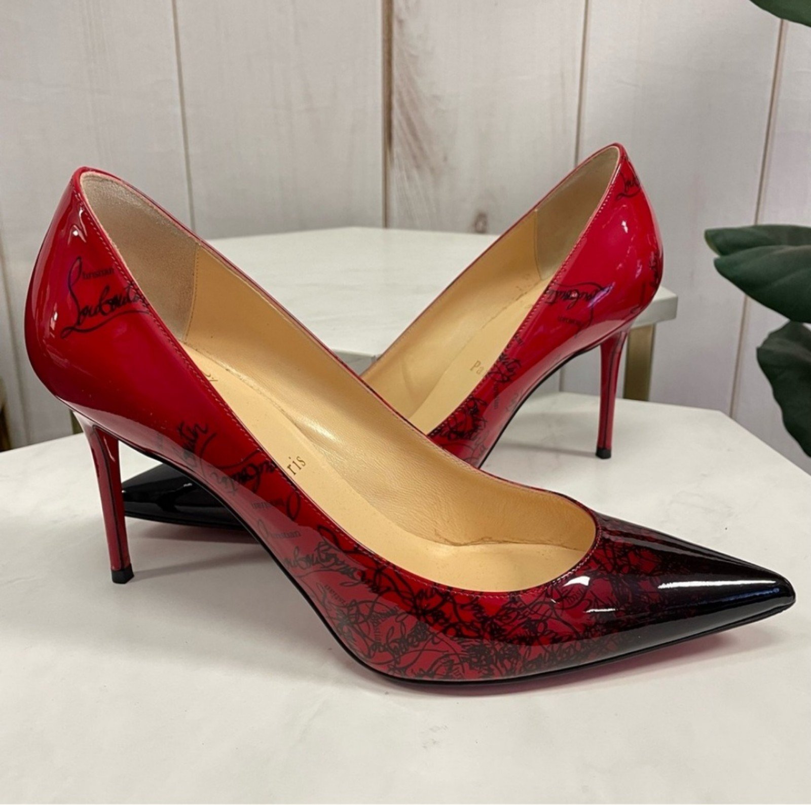 C. Louboutin Decollete 554 Mid-Heel Patent Degraloubi Heels
