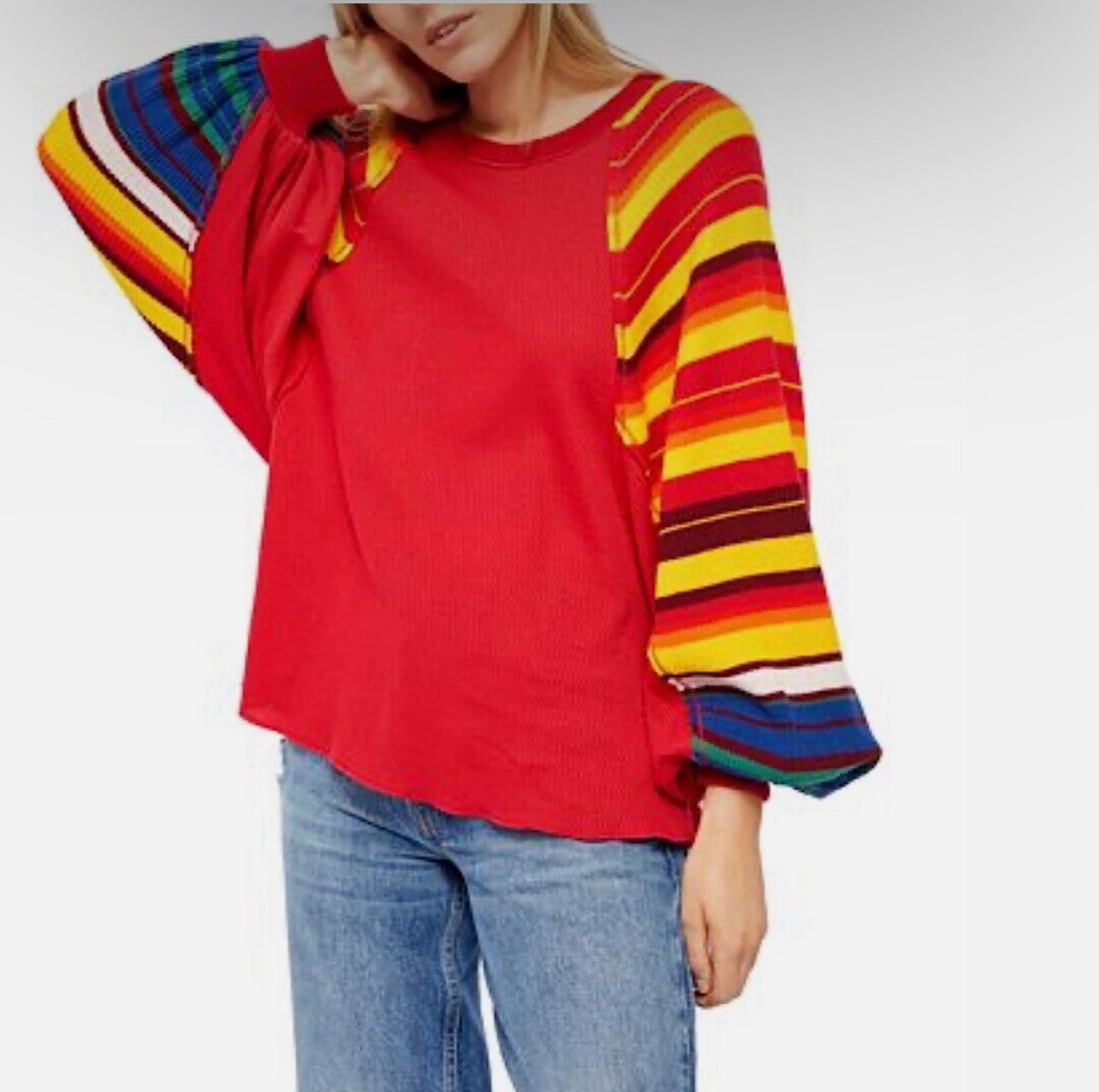 We The Free Rainbow Dream Pullover Waffle Knit Top MEDIUM