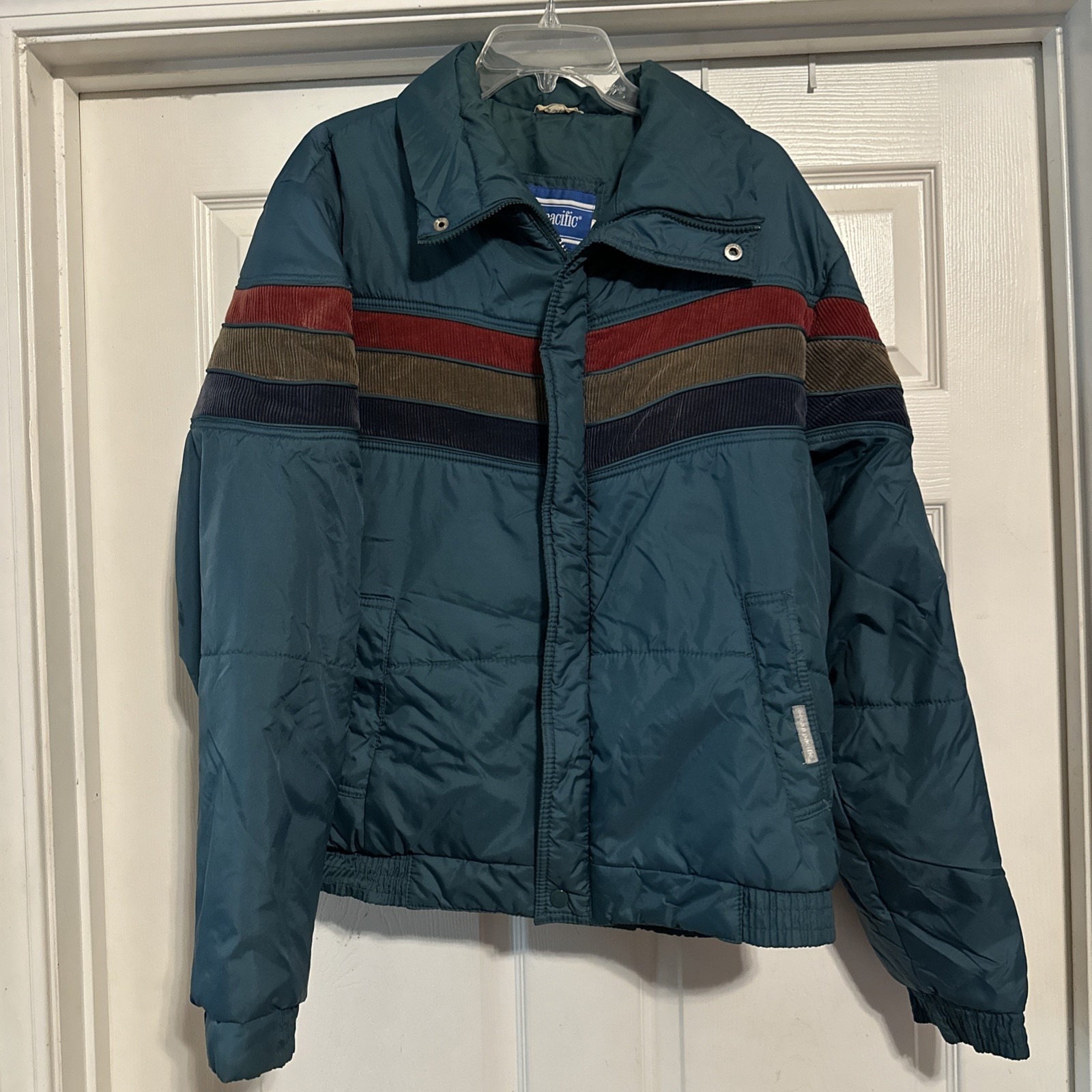 Vintage 90s Ocean Pacific Jacket Puffer Corduroy Large Teal Green Ski OP Y2K