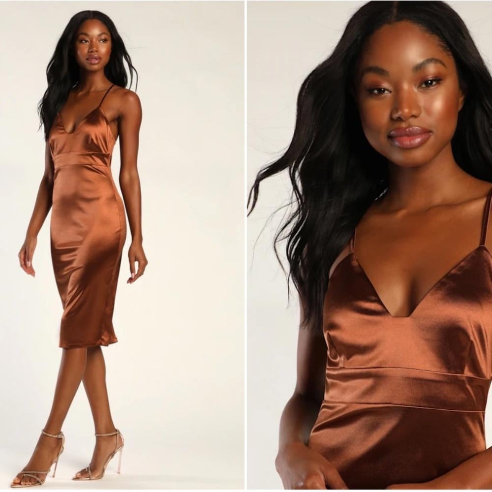 LULUS Wedding Prom Elegant Sexy Classy Formal Event Satin Slip Midi Dress NWT