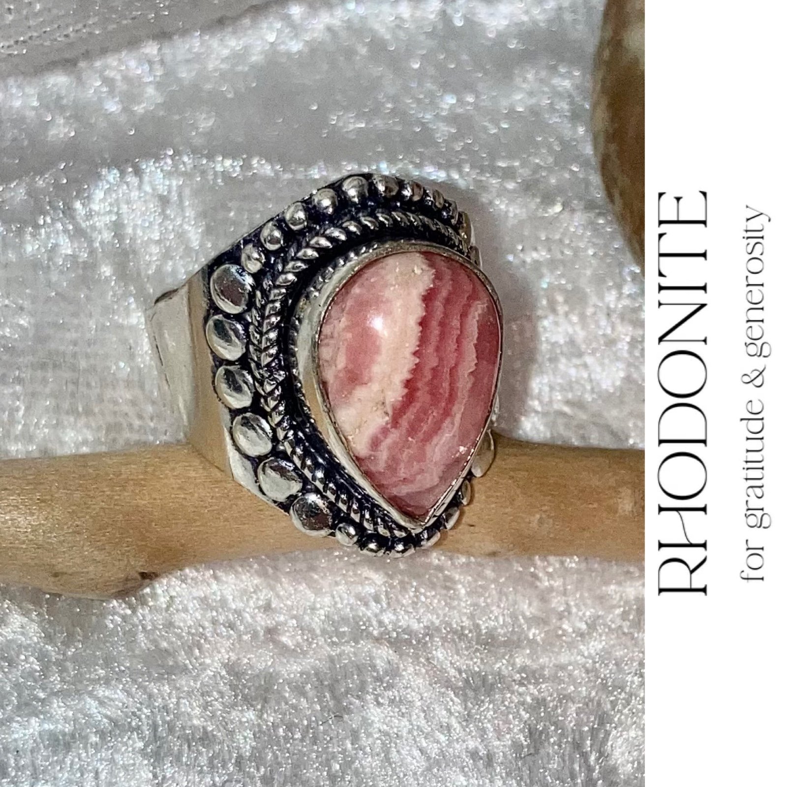 Pretty Pink Rhodonite Gemstone Chunky Handmade Ring