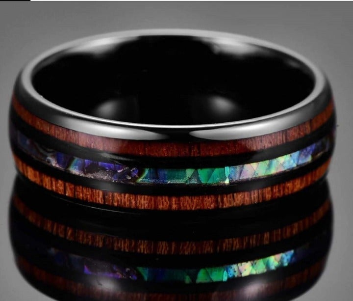 Idris Koa Wood & Abalone Shell Men's Ring Size 5.5 to 14