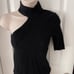 Zara Deep black One shoulder Sweater in medium