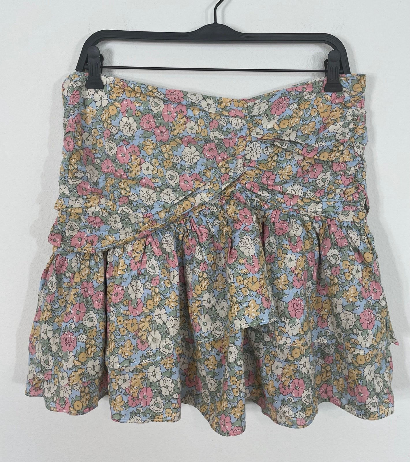 NWT En Saison Ruched Ruffle Cotton Poplin Floral Mini Skirt Size Large