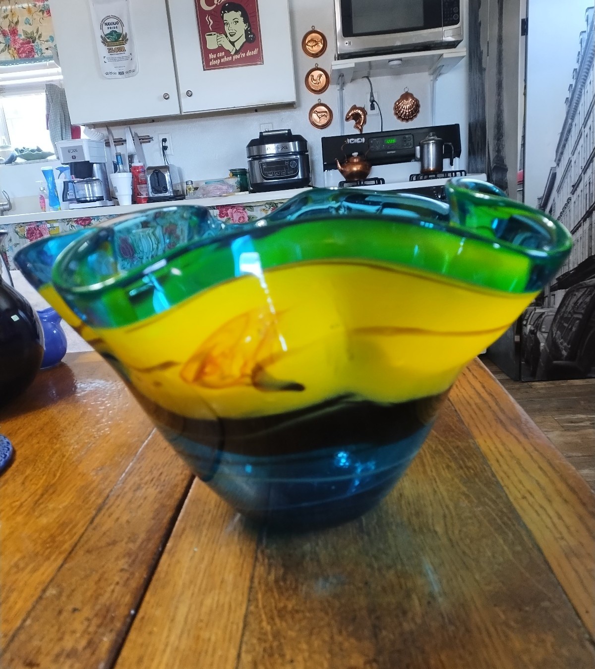Extra Large Hand Blown Swirled Glass Centerpiece Bowl