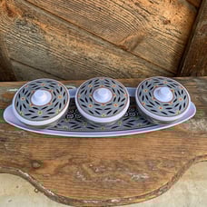 Temp-Tations Old World Black 4 Piece Melamine Condiment Set - Bowls Lids Tray