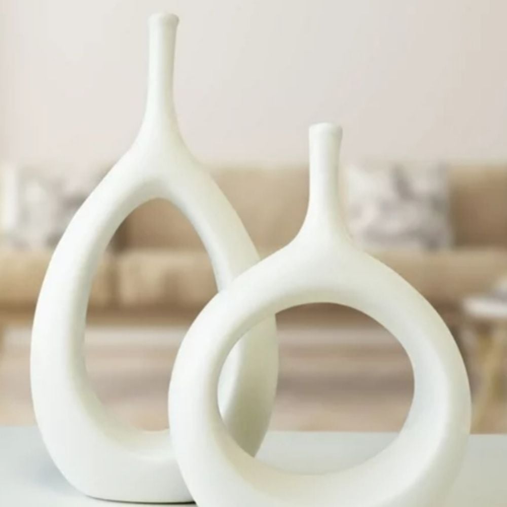 Set 2 WHITE MODERN VASES  FROSTED GEOMETRIC WHITE SET  NWT Ceramic Decor