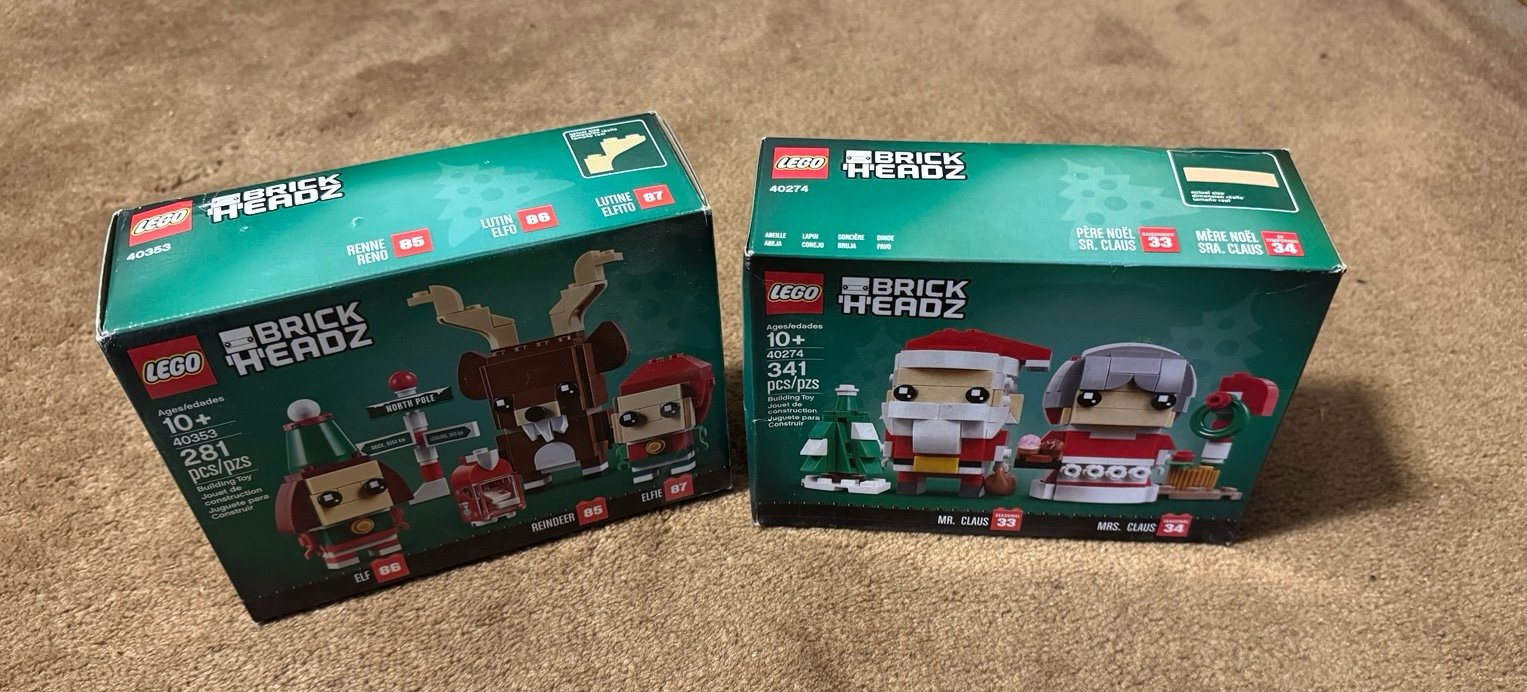 LEGO 40274 Mr. & Mrs. Claus Brickheadz w/ 40353 Brickheadz Reindeer Elf & Elfie