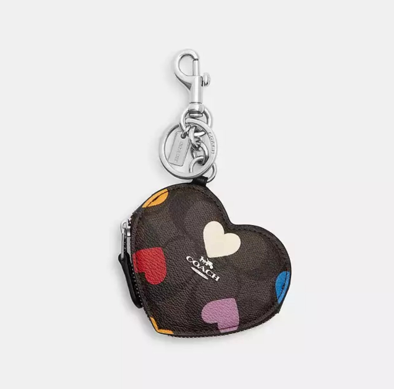 Coach Heart pouch Bag Charm In Signature Canvas With Heart Print CP371