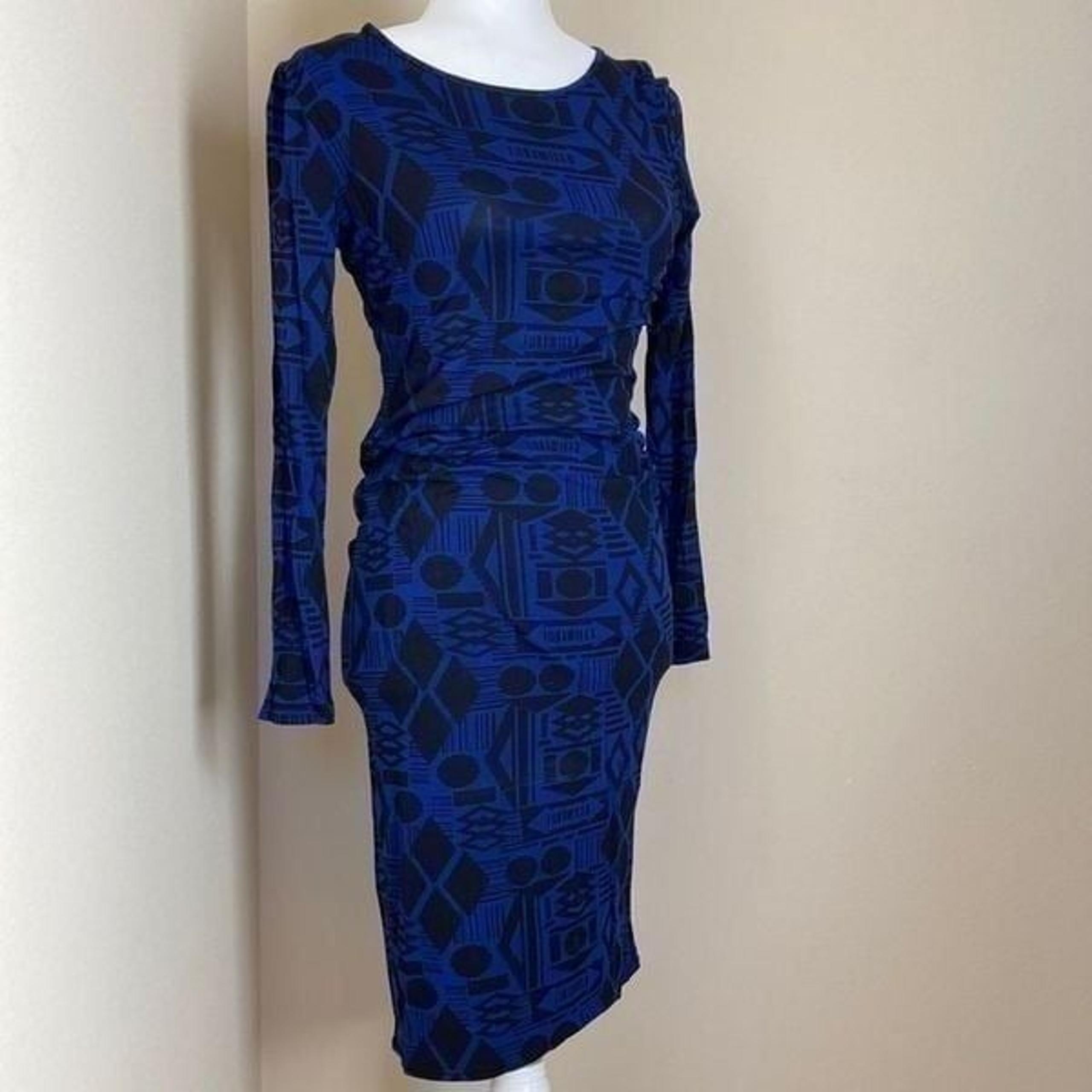 Soft body con dress geometric print stretch - size 12 (A4)