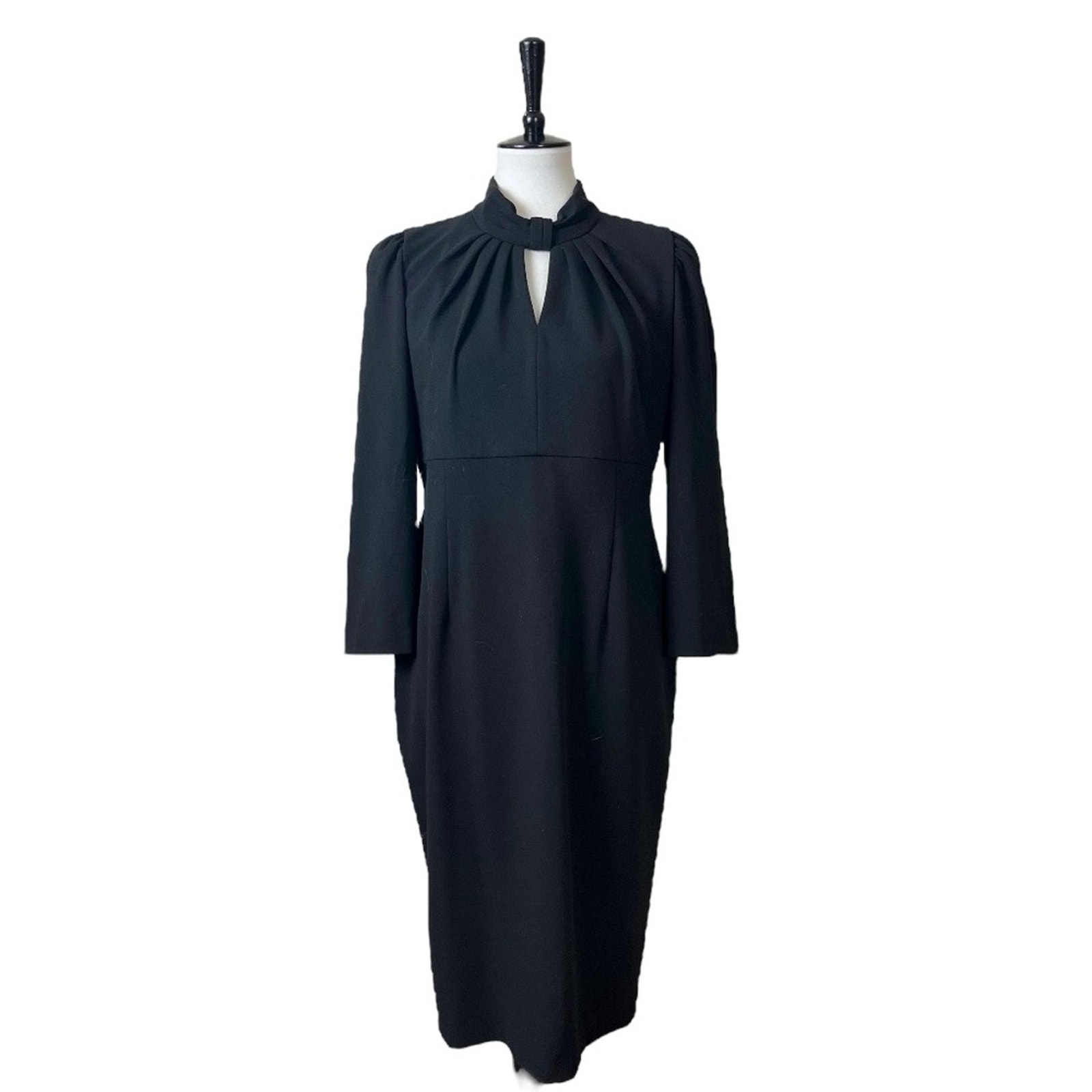 Calvin Klein Black Sheath Dress High Waist 3/4 Sleeves High Neck Women’s Size 12