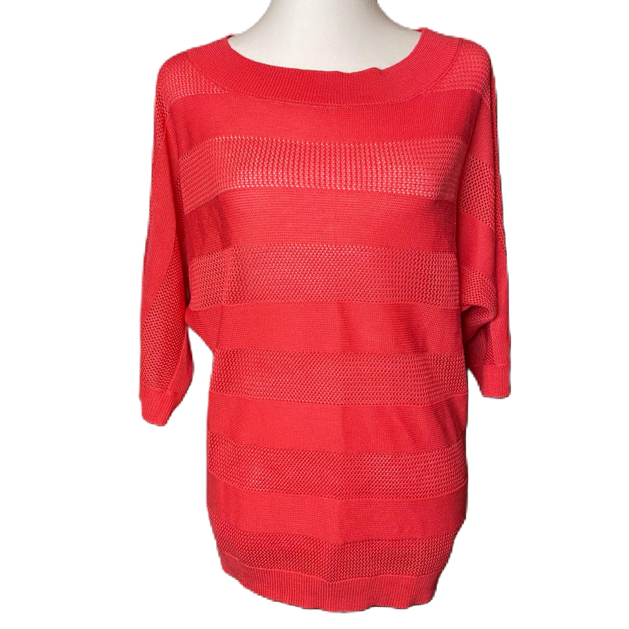 New York & Co Women’s Coral Sheer Striped Dolman Half Sleeve Sweater Medium