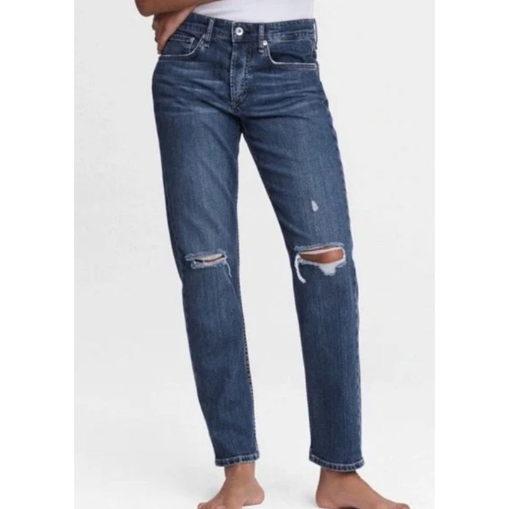 RAG & BONE rosa mid rise boyfriend jeans with button fly in emory with holes siz