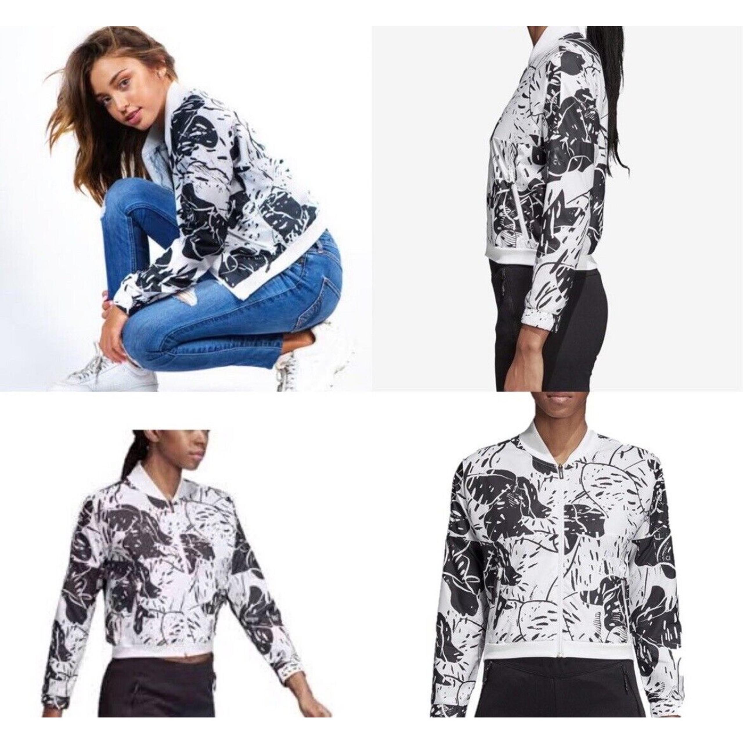 Adidas Sportswear Black White Floral Bomber Jacket Women's Medium