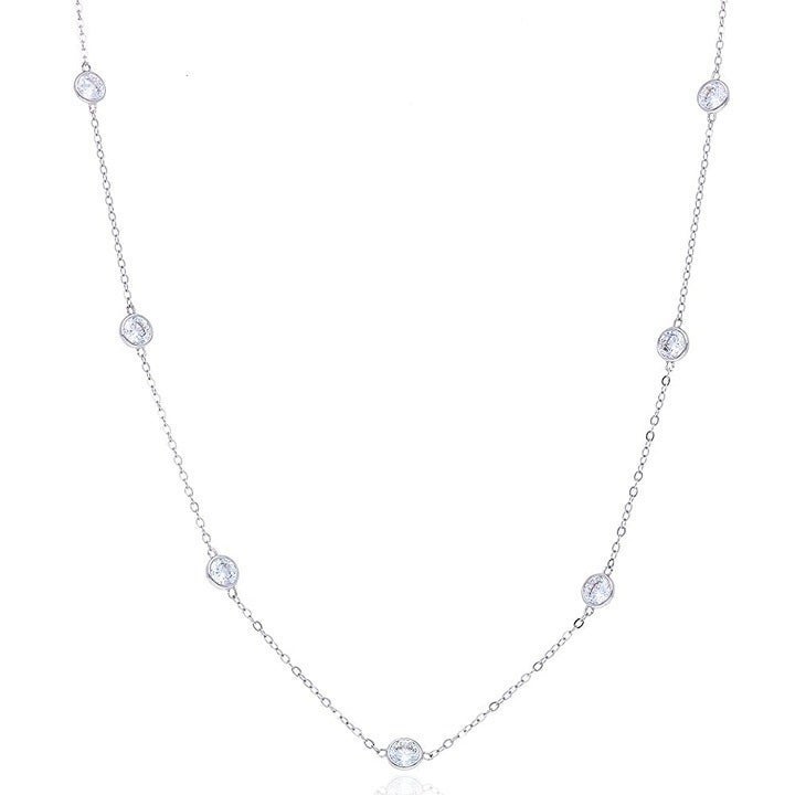 3Ct Simulated Diamond By The Yard Bezel Station 14k White Gold Necklace 18