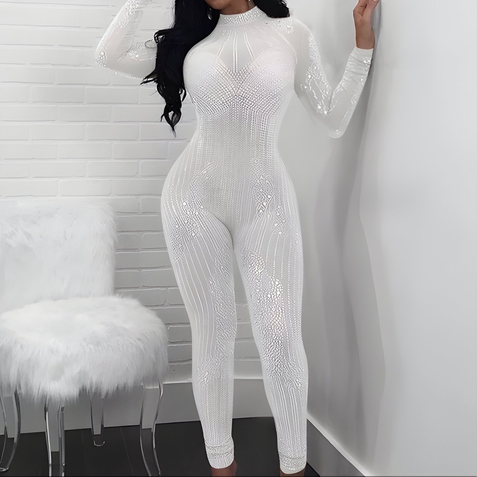 Giovanni Full Length Bodysuit | White