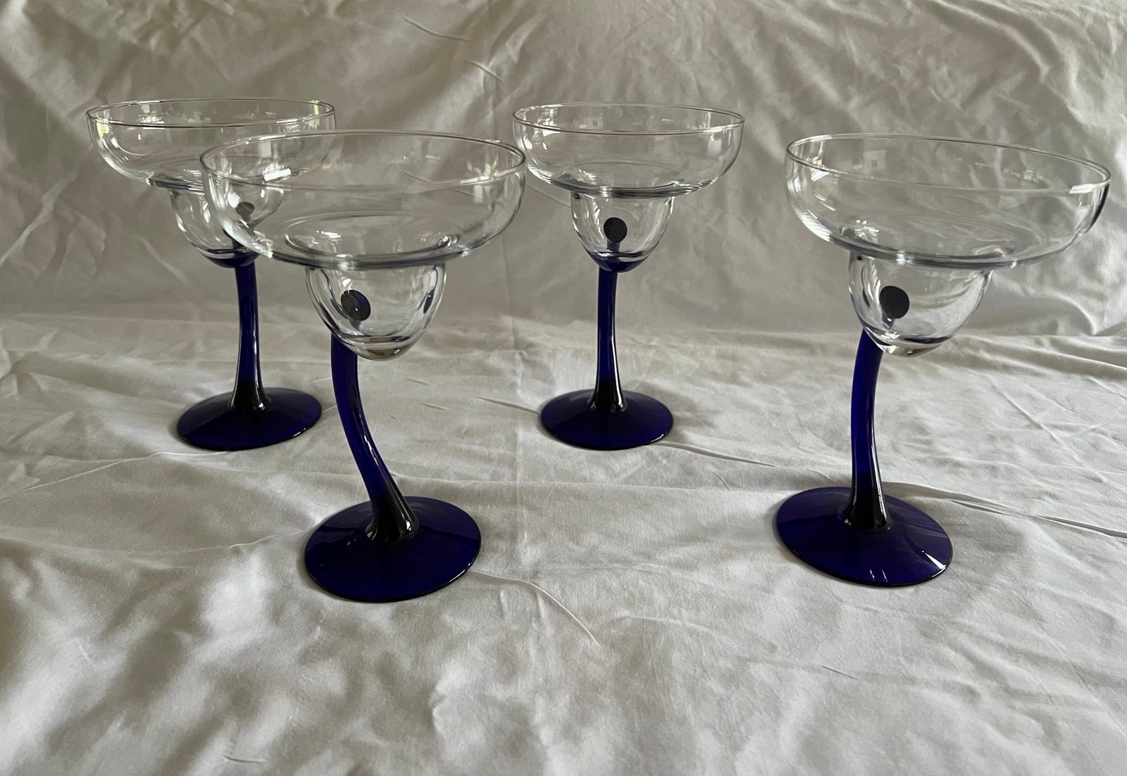 LIBBEY Cobalt Blue 4 BRAVURA Margarita Champagne Curved Stem Glasses 7 1/4