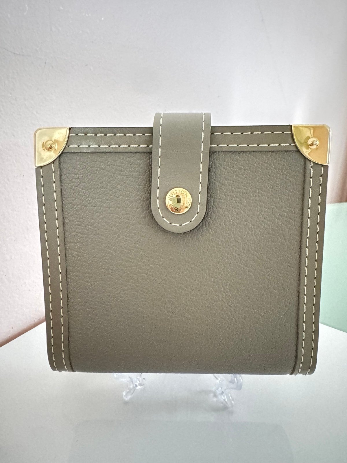 Louis Vuitton Gray Leather Bifold Wallet With Gold Trim & Zip around Coin Pocket