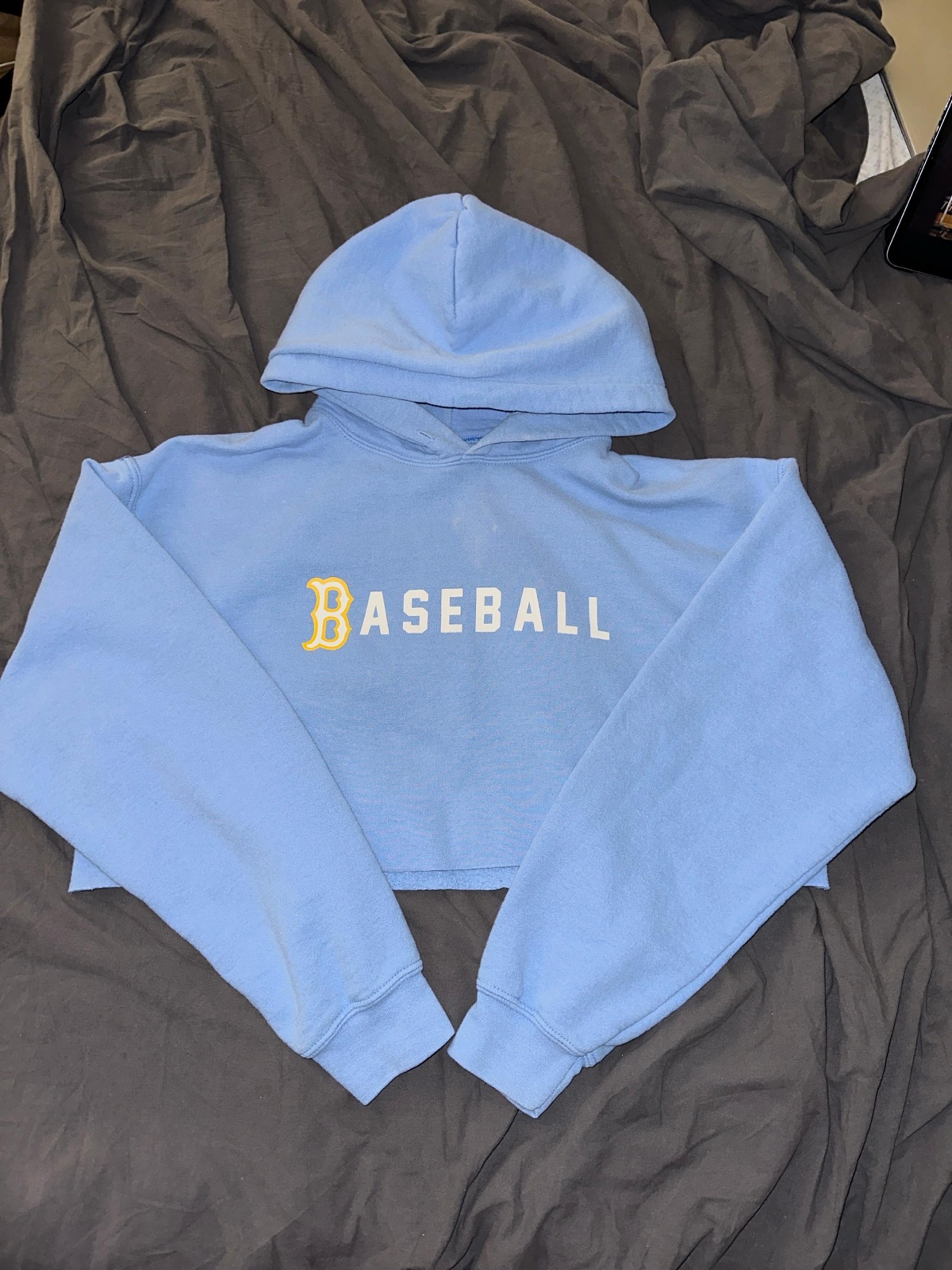 Light Blue “Baseball” Cropped Heavy-Blend Hoodie