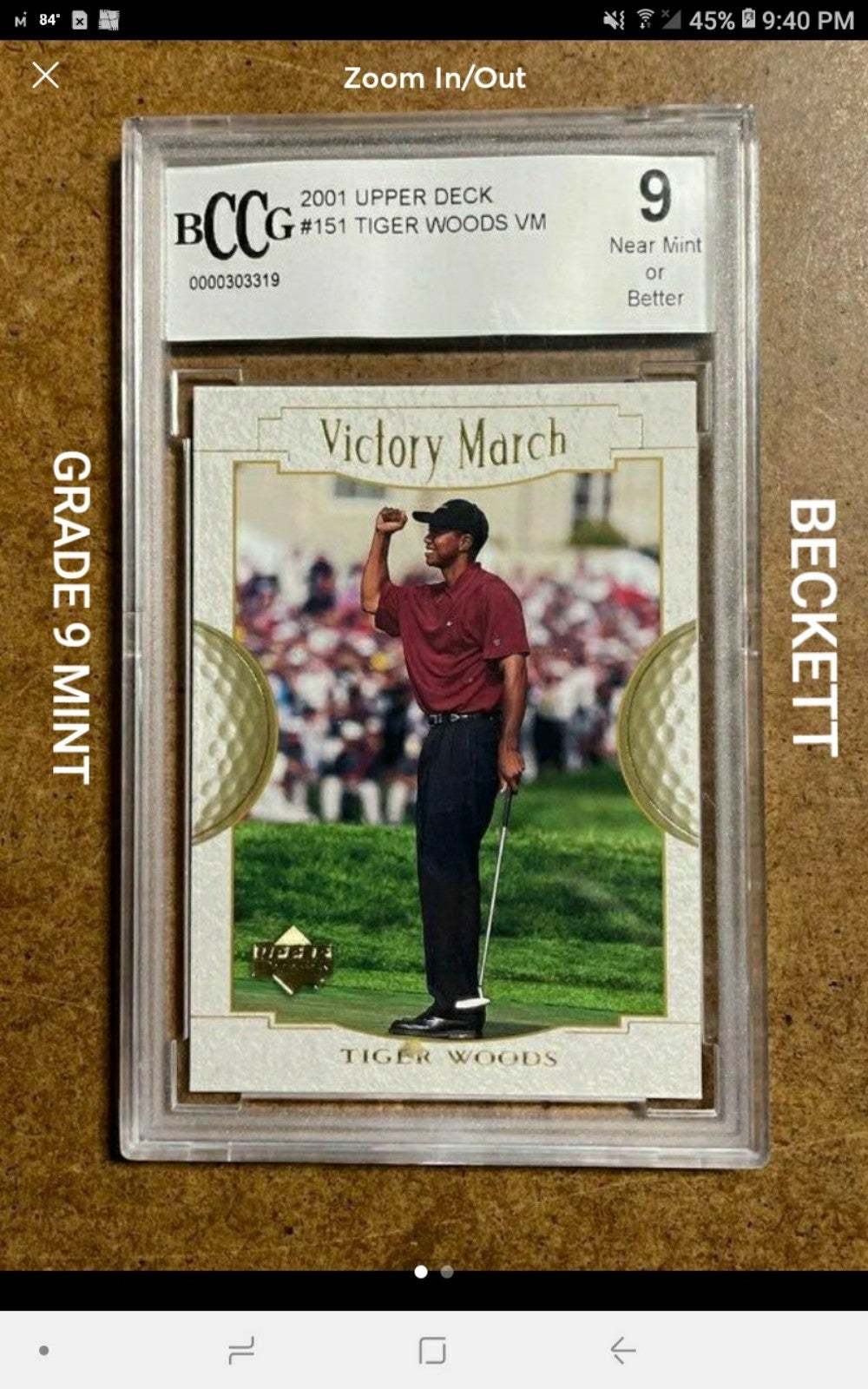2001 Upperdeck Tiger Woods Rookie - Beckett graded 9